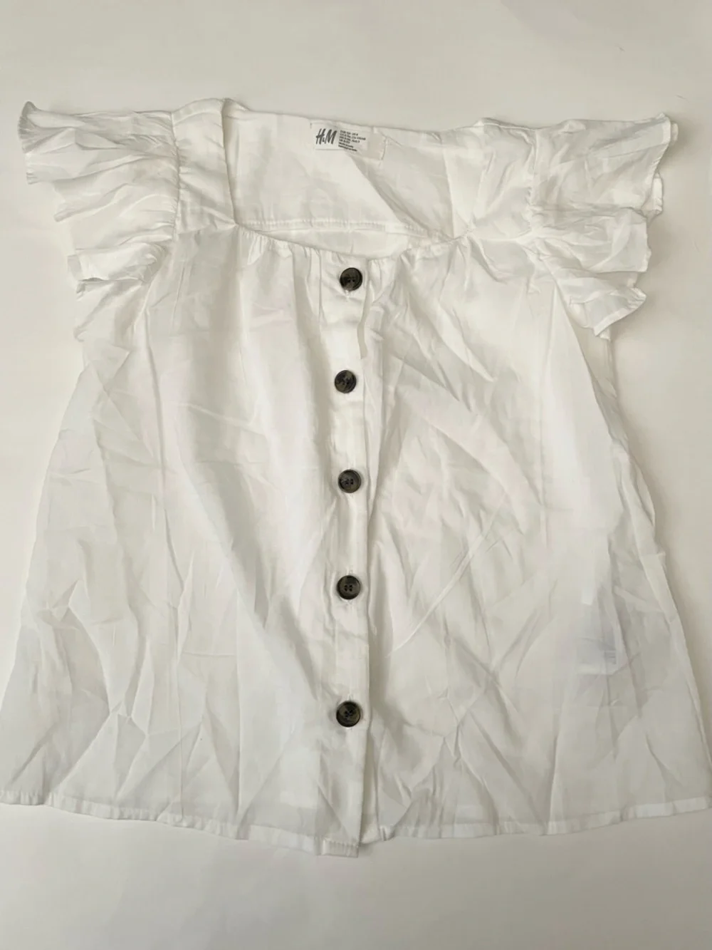 H&M White Button-Front Ruffle Sleeve Blouse - Picture 1 of 3